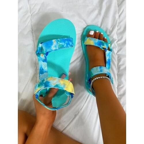 Summer Fashion Womens Flat Sandals Open Toe Velcro Comfortable Womens Shoes Outdoor Beach Sandals Plus Size