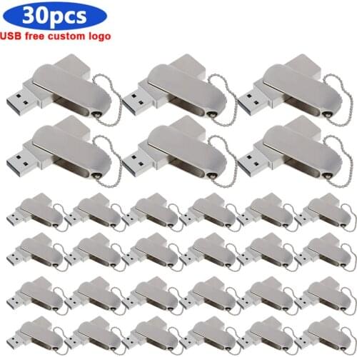 30pcs free logo metal USB flash drive 4GB Pendrive 8GB 16GB 32GB 64GB 128gb Pen Drive 2.0 USB flash drive menory stick cle usb