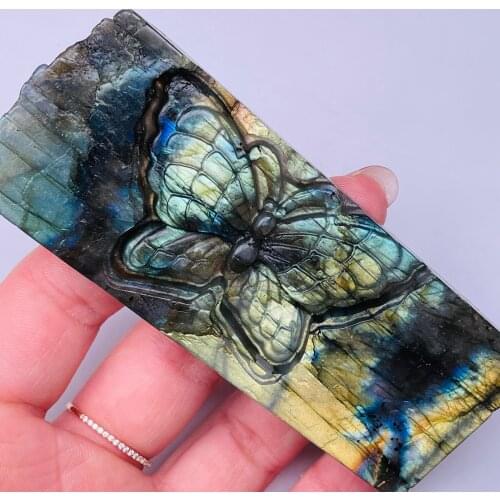 Flashing Beautiful Natural Labradorite Crystal Butterfly Hand Carved Rare Gemstone Home Decoration Collection