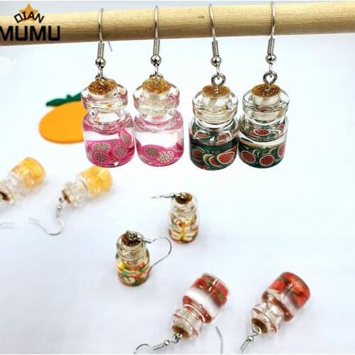 Korean style cute personality earrings creative simulation fruit milk tea cup earrings fun girl funny jewelry earrings