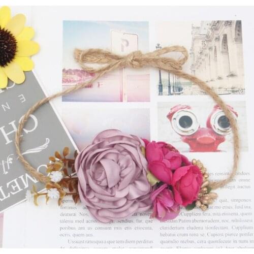 Miss Cute Adjustable Hemp Rope Flower Crown Headband Hairband Wedding Floral Garland Ribbon Bow Flower Wreath Hair Accessories