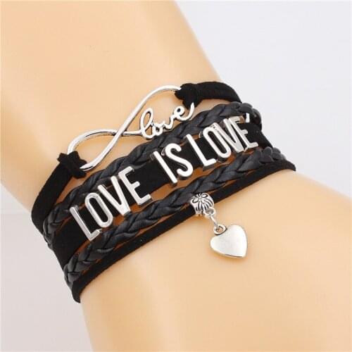LOVE IS LOVE Infinity Love Cute heart charm Multi-layer Bracelet Handmade Leather Bracelets PUNK Jewelry for men&women