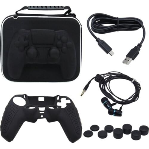 For -PS5 Gamepad Receptor Pack Set PS5 Silicone Protector Case Charging Cable Headphone 8-bit Plus High Cap 12 in 1