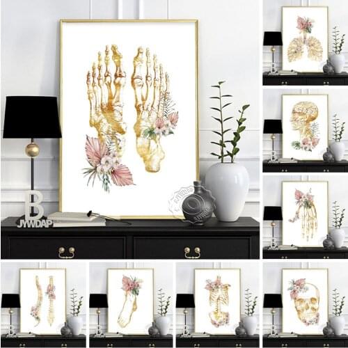 Human Anatomy Sketch Illustration Wall Art Poster, Skeleton Skull Blood Vessel Canvas Painting, Medical Education Home Decor