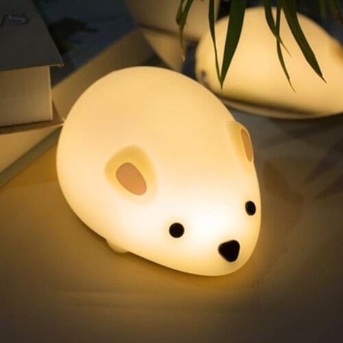 GEEKFUN Table Lamp Silicone LED Night Light Cartoon Mouse Animal Soft Touch Sensor USB Charging Beside Kids Baby Gift Moon Light