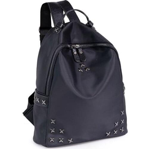 2017 new backpack female Korean rivet nylon Oxford all-match Backpack School wind schoolbag