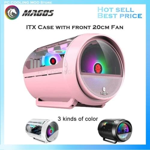 Panoramic RGB ITX Case, Round Desktop Computer PC Gamer MOD DIY Cabinet, USB 3.0 + 20CM Fan, MOD Box-Vitality Bomb
