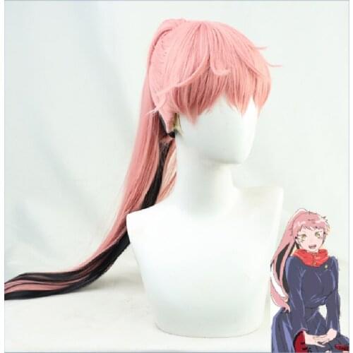 Anime Jujutsu Kaisen Yuuji Itadori Female Type Cosplay Wig 85cm Long Ponytail Wig Heat Resistant Synthetic Hair Halloween Party