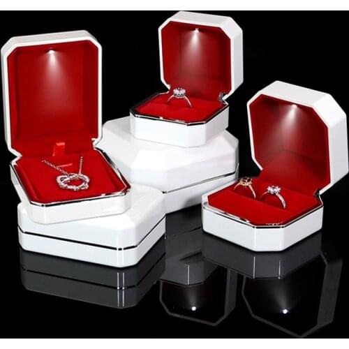 Led Lighted Double Ring Earring Pendant Box Plastic Luxury Jewellery Gift Display Packing Case with Custom Logo Available Dropsh
