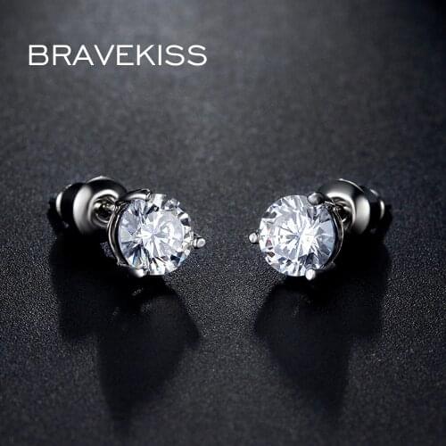 BRAVEKISS simple round ear piercing earrings studs for women cz crystal earrings pendientes mujer brincos jewel BUE0192
