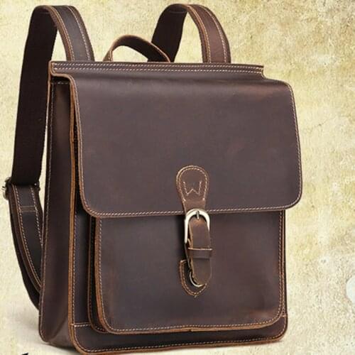 High Quality Genuine Leather Men Women Backpack Vintage Knapsacks Travel Crazy Horse Cowhide Rucksack Unisex School Daypack