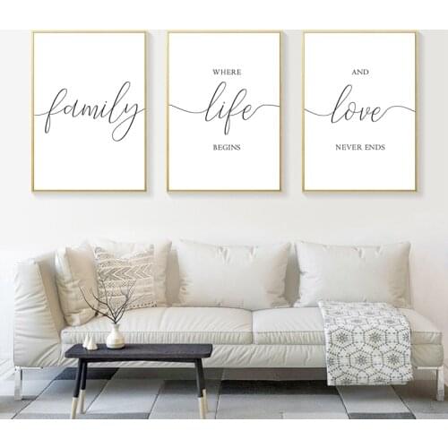 Family Love Quote Print Black White Poster Family Sign Modern Wall Art Canvas Painting Pictures for Living Room Home Decor