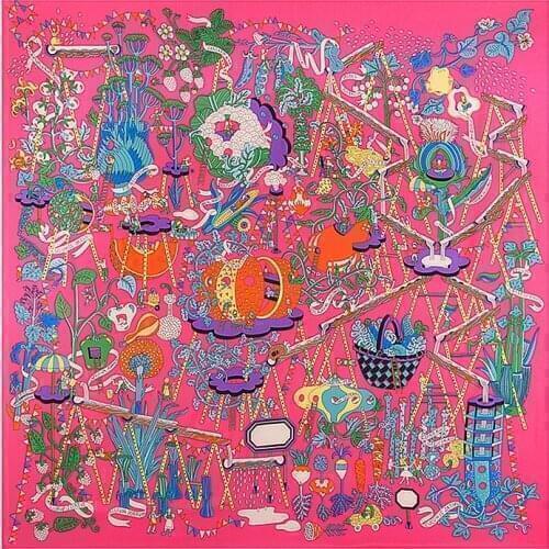 130cm New Spring Magic Farm Luxury Brand Scarf 2021 New Square Scarf Twill Silk Scarf Women Kerchief Shawl Scarves For Ladies