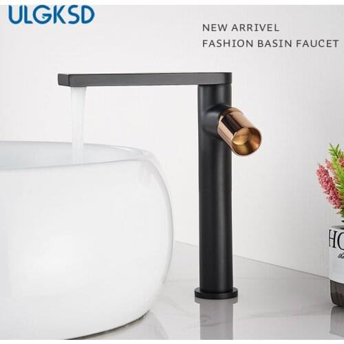 ULGKSD Black Basin Faucets Hot Cold Water Mixer Tap Single Handle Mixer Tap Faucet Matte Black Deck Mount Bathroom Water Crane
