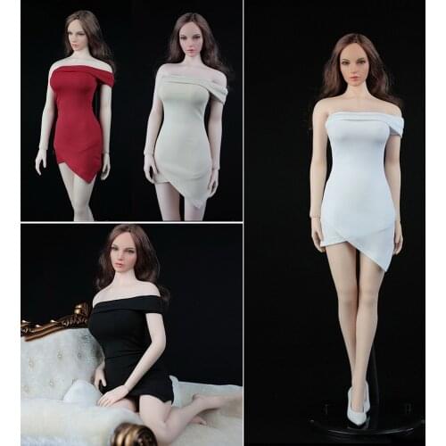 V1011 1/6 Scale Female Clothes Short Skirt Bare Shoulders One-neck Dress for 12 inch Woman Action Figure Dolls