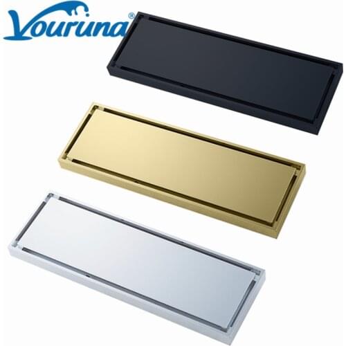 VOURUNA 30*8CM Solid Brass Floor Drain Removable Bathroom Drainer Tile Insert Shower Grate Brushed Goden/Black/Chrome