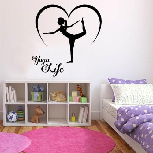 Yoga Life Wall Decal Pose Sports Fitness Gym Interior Decor Love Heart Door Window Vinyl Stickers Girls Room Art Wallpaper Q615