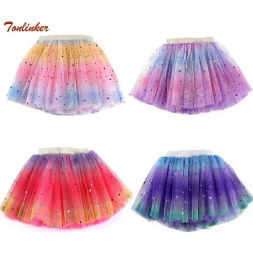 Baby Girl Skirts Petticoat Rainbow Underskirt Sequin Star Tutu Tulle Ballet Dancing Tollder Kids Girl Princess Party Dance Skirt