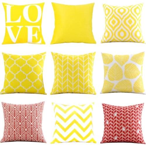 Yellow Red Home Decor Velvet Pillow Cover Leaves Chevron Geometric Cushion Cover For Sofa 45*45cm Decorative Pillows Sham