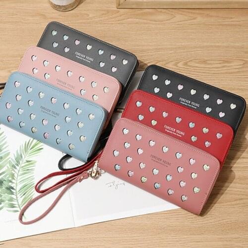 Wallets Womens Fashion Zipper Long Large Capacity Bag Love Color Hollow Clutch Bag Bolsa Feminina