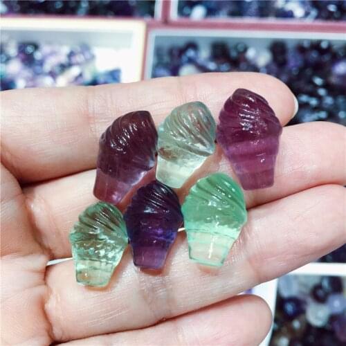 1PC Mini Beautiful Natural Rainbow Fluorite Crystal Stone Ice Cream Hand Made Carved Crystal Fashion Carved Figurine Gifts