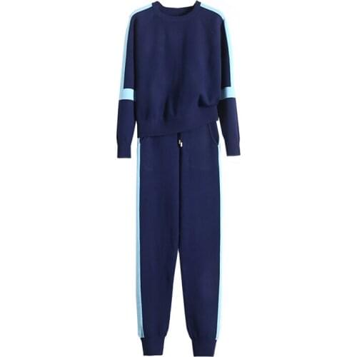 2020 Fiber O-neck Drawstring Wool Bamboo Fiber Full Womens Clothing New 2 Piece Set Top And Pants Cashmere Knit Two