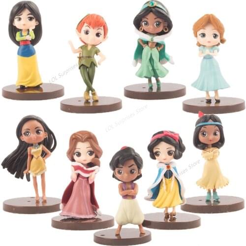 Disney Anime Figure Girl Snow White Fairy Princess Belle Aladdin Toys Figures 9pcs/set