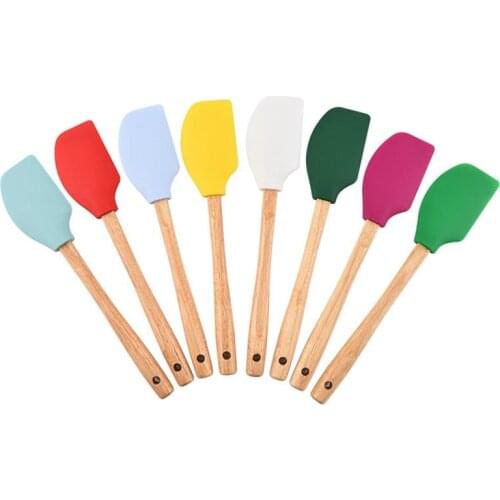 Non Stick Butter Cooking Wooden Handle Silicone Spatula Cookie Pastry Scraper Cake Baking Spatula Silicone Spatula
