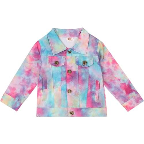 OPPERIAYA Toddler Kids Baby Girls Coat Fall Tops Lapel Neck Long-Sleeve Casual pocket Dye Printed Buttons Outdoor Side Pocket