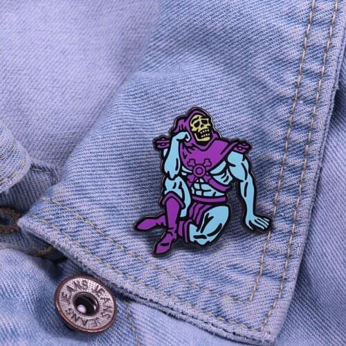 Skeletor Purple Yellow Skull Enamel Pin Horrible American Fantasy Cartoon Brooch Lapel Pin Hat Fans Badge