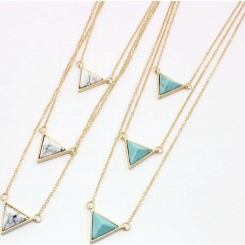 FYSL Light Yellow Gold Color Multi Layer Geometric Shape Pendant Link Chain Necklace White Howlite Stone Jewelry