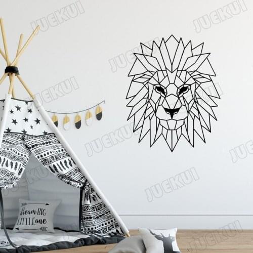 Lion Head Geometric Art Pattern Wall Stickers for Nursery Kids Room Boys Home Decor Vinyl Wall Decals Living Room Poster TA400