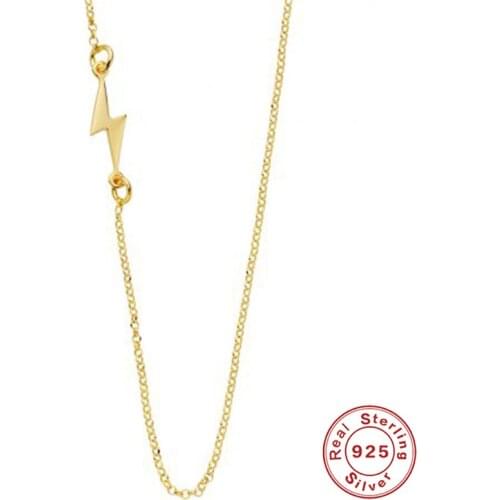 GS Gold Color 925 Sterling Silver Necklace Neutral Lightning Symbol Necklace Pendant To Send Girlfriend Gift Collares