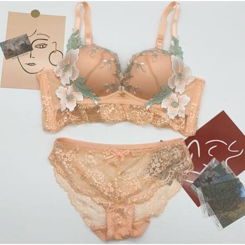 Classic Petal Embroidery Bra Set Sexy Lace Women Underwear Padded Push Up Brassiere High Quality Bras and Panties Lingerie Sets