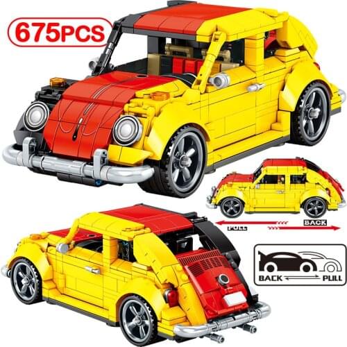 City high-tech MOC Pull Back Beetle Classic Car Building Block Creator Mechanical Racing Vehicle Supercar Brick Toy For Children