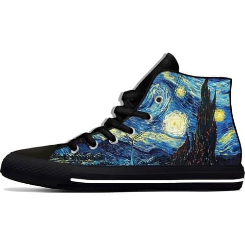 Van Gogh oil painting Starry night Novelty Design Fashion Lightweight High Top Cloth Shoes Men Women Casual Breathable Sneakers