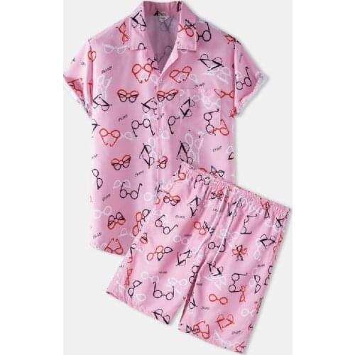 Summer Short Sleeve Loose Vacation Hawaiian Shirts with Shorts Printed Beach Shirts for Men Two-piece Suit Sets Men Clothing