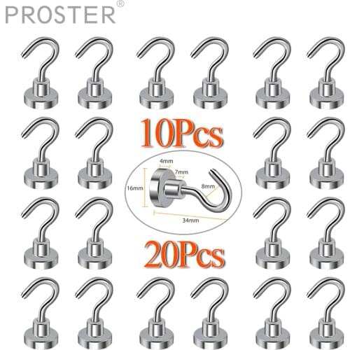 Proster 10pcs/20pcs Magnetic Hooks Strong Neodymium Magnets Hook Heavy Duty Magnet Holder Wall Hanging Hanger Home Storage 5.5kg