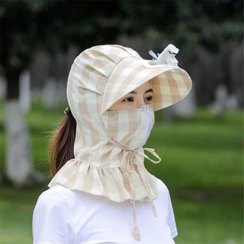 Polyester Anti-UV Face Mask For Outdoor Cycling Sunscreen Hat Sun With Fan Comfortable fabric, no odor, breathable and sweat