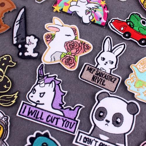 Cute Animals Patch Cartoon Rabbit Embroidered Patches For Clothes Iron On Patches For Clothes Stickers Stripe For T-shirt Jacket