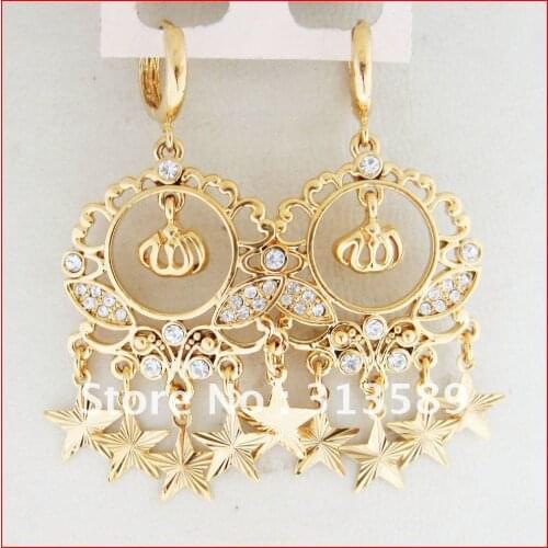 MIN ORDER ONE PIECE/- YELLOW GOLD GP SOLID OVERLAY FILL BRASS MUSLIM ALLAH GOD 50mm 1.97" EARRING/GREAT GIFT