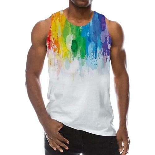 Colorful Graphic Tank Top For Men Round Neck 3D Print Sleeveless Vest Daily Tops Rainbow Color Tees