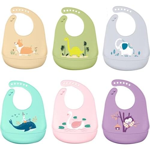 Cartoon Animal Soft Silicone Kids Bib Waterproof Newborn Baby Feeding Adjustable Apron Babys 3D Bib
