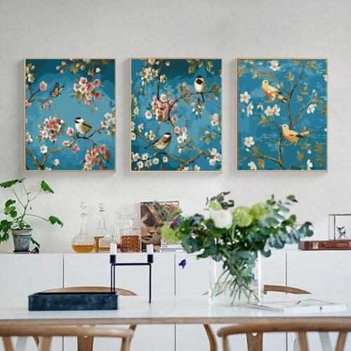 DIY 50x40cm 3Pcs Paint By Numbers Flowers bird Tree Home Decoration Oil Painting By Numbers Full Set For Adults