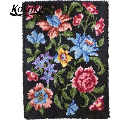 Flowers latch hook kits for adults large printed canvas yarn carpet diy latch hook rug kits carpet embroidery carpet diy rug