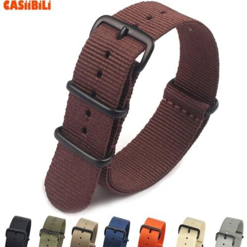 NATO Strap Nylon Perlon Stripe Pure Color 18 20 22 24mm Width Woven Fabric Knitted Belt Watchband Military Black Pin Buckle