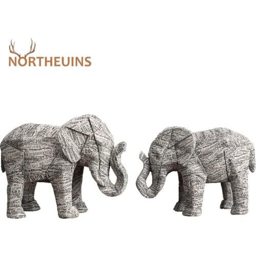 NORTHEUINS 2 Pcs/Set Resin 3D American Geometric Origami Elephant Figurines Creative Animal Couple Statue Home Office Desk Decor