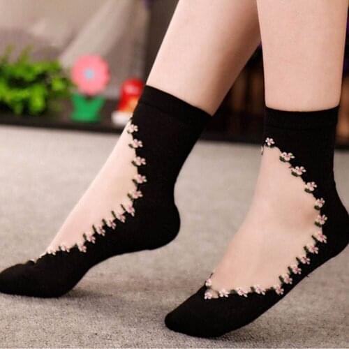 Japanese socks Ultra Thin Socks women girls summer transparent lace Crystal Rose Flora Elastic Short cotton Socks hot sale