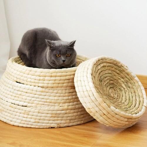 Pet Straw Braided Bed Puppy Kennel Cat Nest Kitten Scratching Sleeping Mat Pets House Cats Grinding Claw Cushion Pad