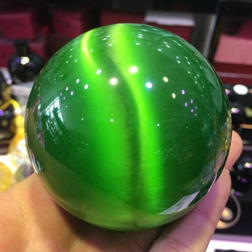 Rare Natural Quartz green Cat Eye Crystal Healing Ball Sphere Stand 1pcs